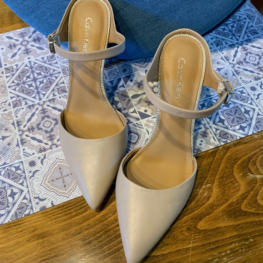 Calvin Klein 6 1/2 slip on heels, worn 1x for wedding. Beautiful & comfortable!